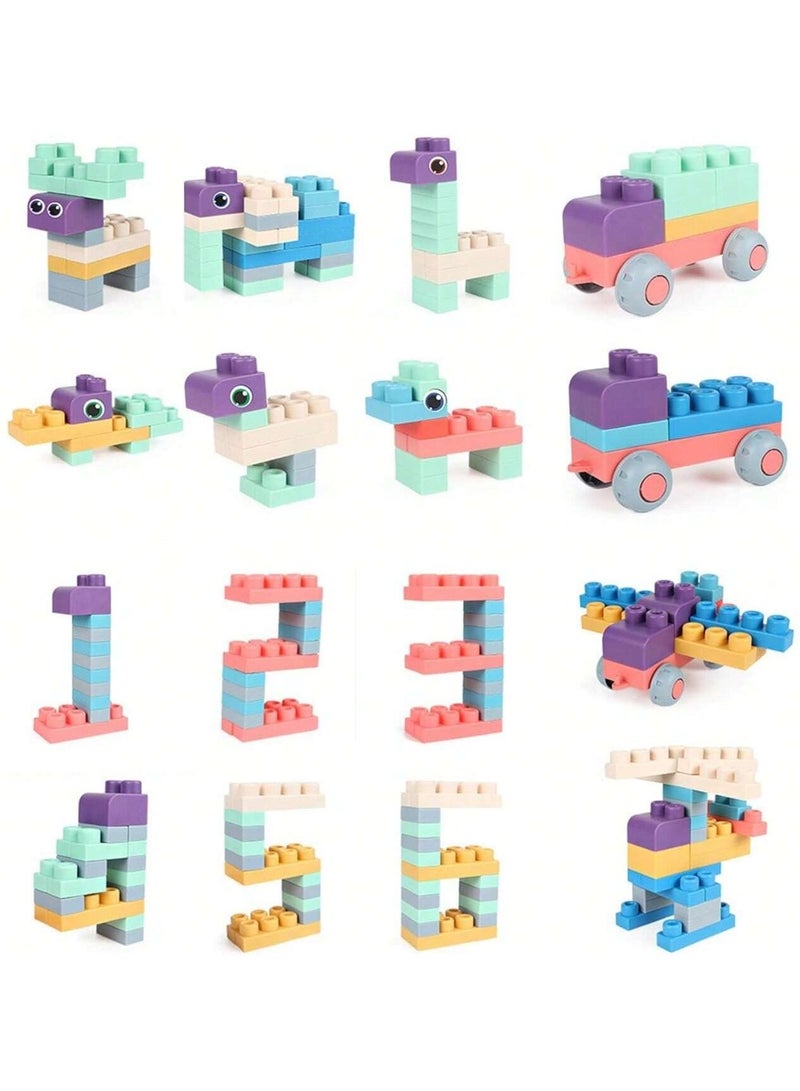50 PCS Soft Rubber Building Blocks Set, Montessori Education Toy, STEM DIY Blocks for Early Development, 3D Boilable Bite-Resistant Teethers, Safe & Smooth Silicone Sensory Stacking Rock, Large Construction Bath Toy for Toddlers, Ideal for Kids Age 12 Months+