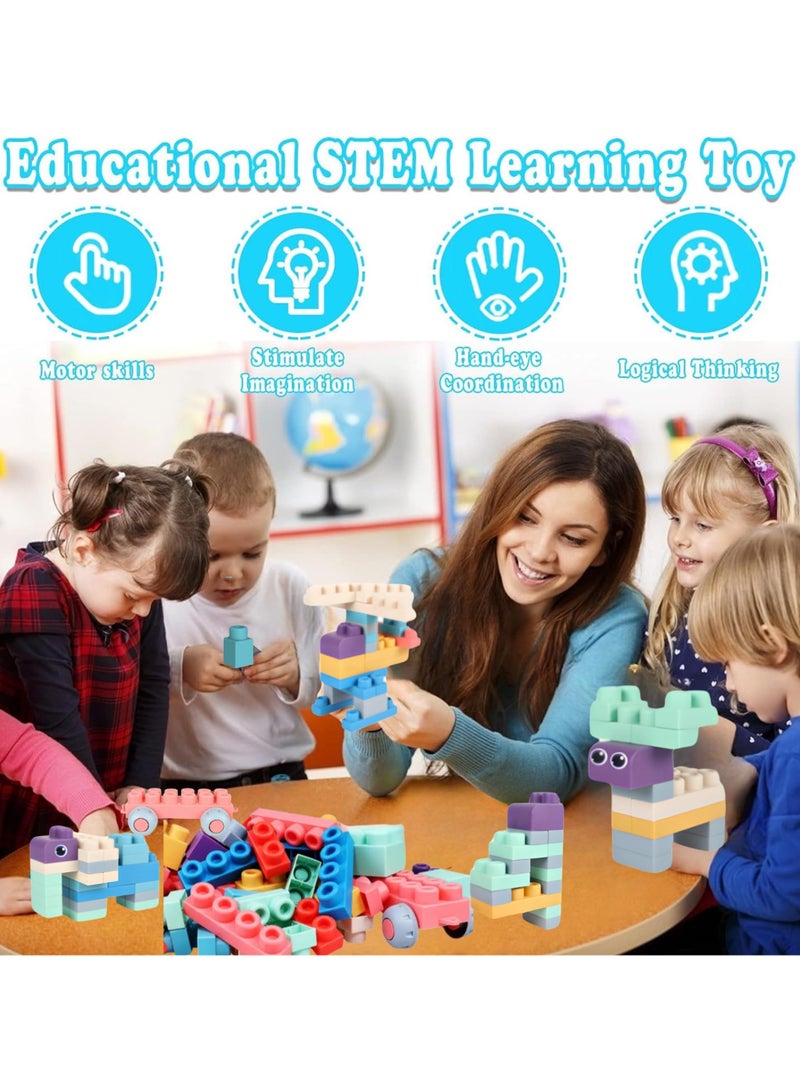 50 PCS Soft Rubber Building Blocks Set, Montessori Education Toy, STEM DIY Blocks for Early Development, 3D Boilable Bite-Resistant Teethers, Safe & Smooth Silicone Sensory Stacking Rock, Large Construction Bath Toy for Toddlers, Ideal for Kids Age 12 Months+