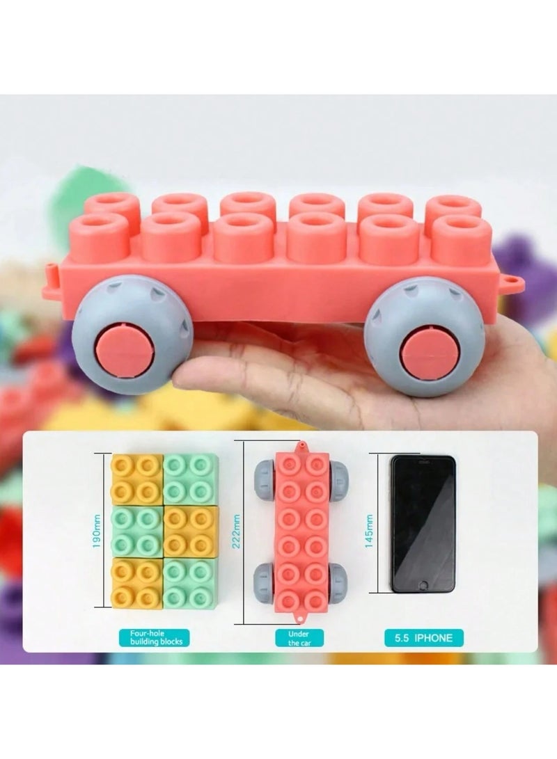 50 PCS Soft Rubber Building Blocks Set, Montessori Education Toy, STEM DIY Blocks for Early Development, 3D Boilable Bite-Resistant Teethers, Safe & Smooth Silicone Sensory Stacking Rock, Large Construction Bath Toy for Toddlers, Ideal for Kids Age 12 Months+