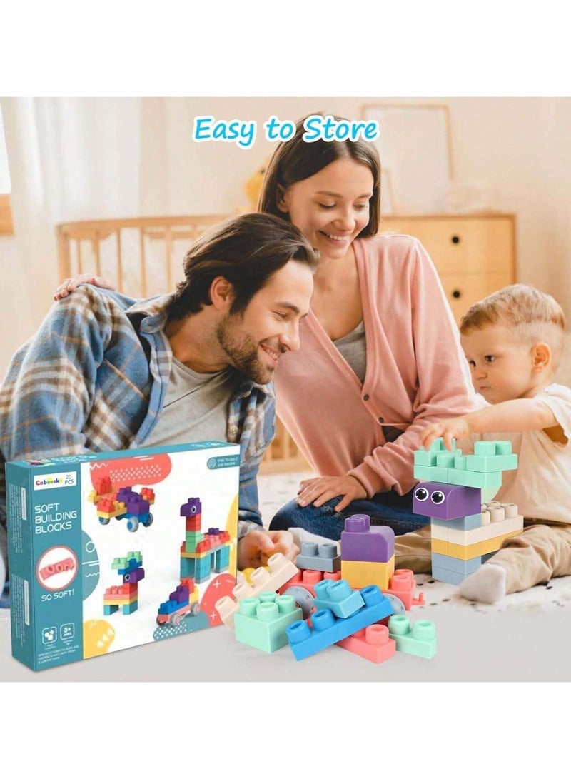 50 PCS Soft Rubber Building Blocks Set, Montessori Education Toy, STEM DIY Blocks for Early Development, 3D Boilable Bite-Resistant Teethers, Safe & Smooth Silicone Sensory Stacking Rock, Large Construction Bath Toy for Toddlers, Ideal for Kids Age 12 Months+