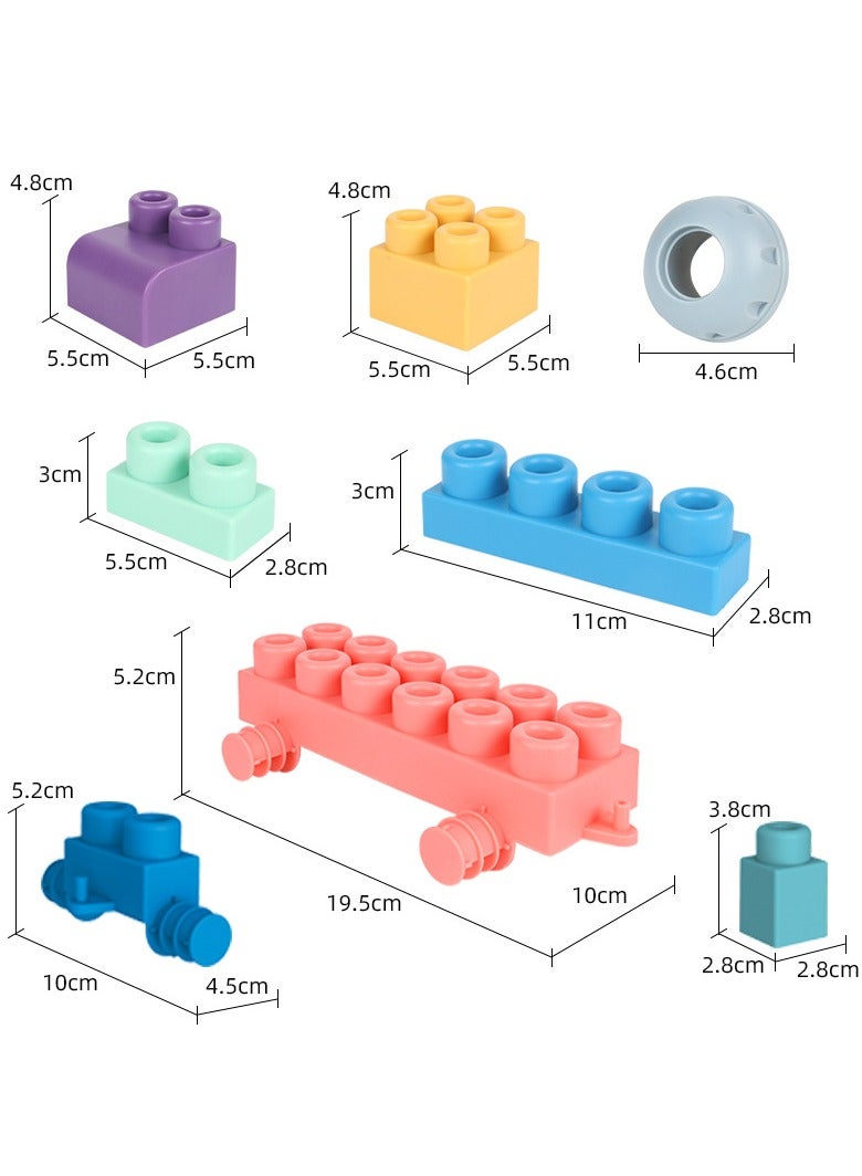 50 PCS Soft Rubber Building Blocks Set, Montessori Education Toy, STEM DIY Blocks for Early Development, 3D Boilable Bite-Resistant Teethers, Safe & Smooth Silicone Sensory Stacking Rock, Large Construction Bath Toy for Toddlers, Ideal for Kids Age 12 Months+