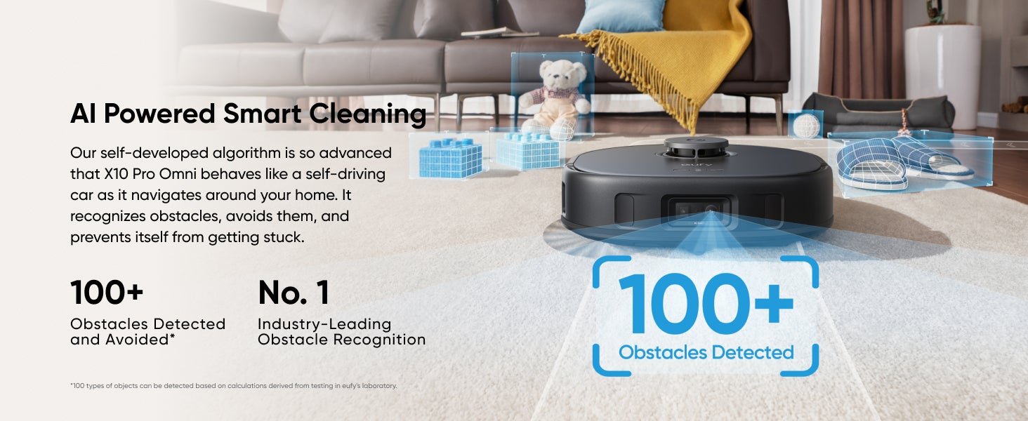 eufy X10 Pro Omni Robot Vacuum and Mop with 8,000 Pa Suction, Dual Mops with 12 mm Auto-Lift and Carpet Detection, AI Obstacle Avoidance, Auto Mop Washing, Self-Drying, Self-Emptying, Self-Refilling 20 W T2351 black