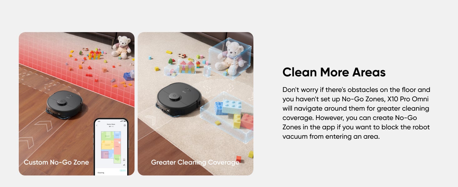 eufy X10 Pro Omni Robot Vacuum and Mop with 8,000 Pa Suction, Dual Mops with 12 mm Auto-Lift and Carpet Detection, AI Obstacle Avoidance, Auto Mop Washing, Self-Drying, Self-Emptying, Self-Refilling 20 W T2351 black