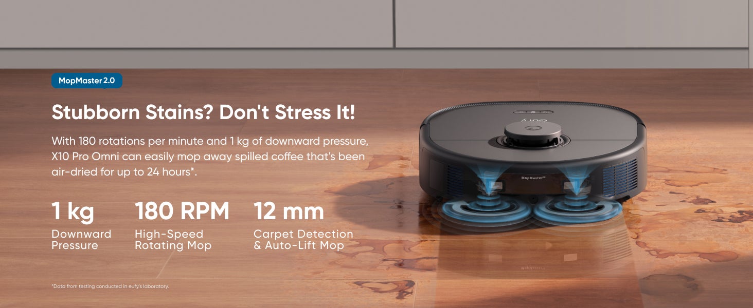 eufy X10 Pro Omni Robot Vacuum and Mop with 8,000 Pa Suction, Dual Mops with 12 mm Auto-Lift and Carpet Detection, AI Obstacle Avoidance, Auto Mop Washing, Self-Drying, Self-Emptying, Self-Refilling 20 W T2351 black