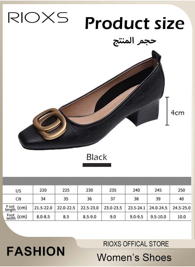 Low Heel Court Shoes with Squared-off Toe, Classic Closed-toe Chunky Heel Shoes with Non-slip Rubber Outsole and Soft Insole, Versatile Chunky Heels, Perfect for Elevating Your Status at Work, Parties, Meetings, Interviews, Weddings and More