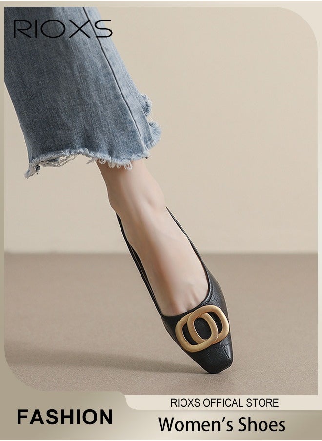 Low Heel Court Shoes with Squared-off Toe, Classic Closed-toe Chunky Heel Shoes with Non-slip Rubber Outsole and Soft Insole, Versatile Chunky Heels, Perfect for Elevating Your Status at Work, Parties, Meetings, Interviews, Weddings and More