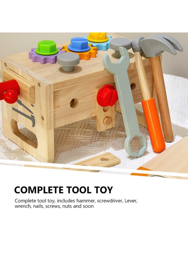 Wooden Tool Set for Kids, Montessori Wooden Tool Box with Saws, Screws, Hammers, Creative Construction Toys, Educational Gifts for Boys and Girls