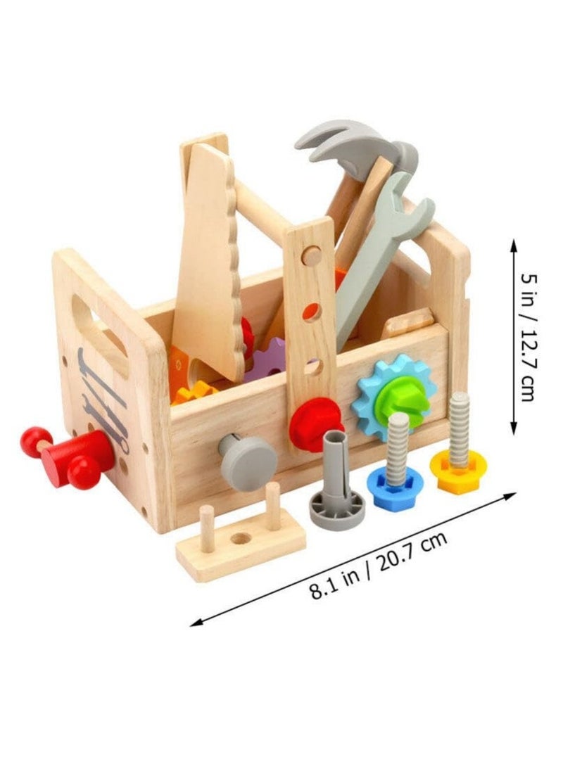 Wooden Tool Set for Kids, Montessori Wooden Tool Box with Saws, Screws, Hammers, Creative Construction Toys, Educational Gifts for Boys and Girls