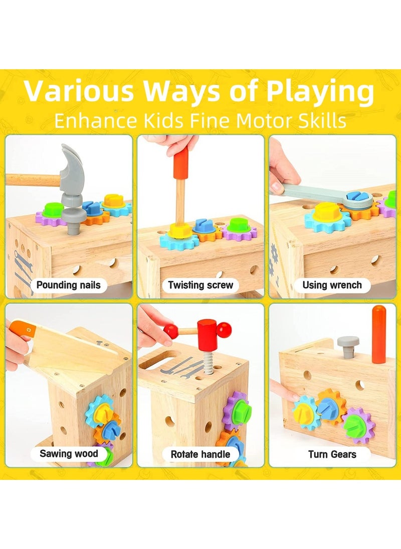 Wooden Tool Set for Kids, Montessori Wooden Tool Box with Saws, Screws, Hammers, Creative Construction Toys, Educational Gifts for Boys and Girls
