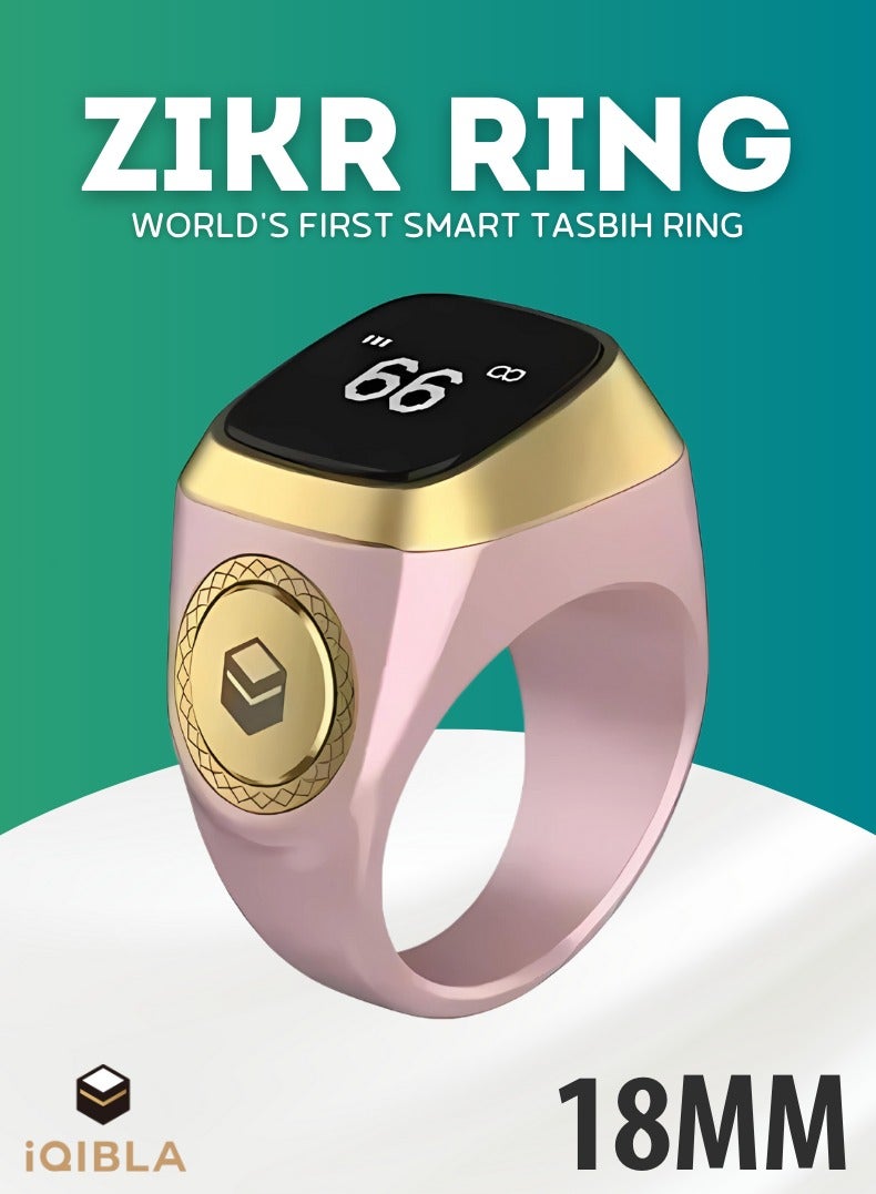 Smart Zikr Ring | 18 MM Prayer Counter & Timing Reminder | Waterproof Wearable Technology | OLED Display for Muslim Prayer | Pink and Gold