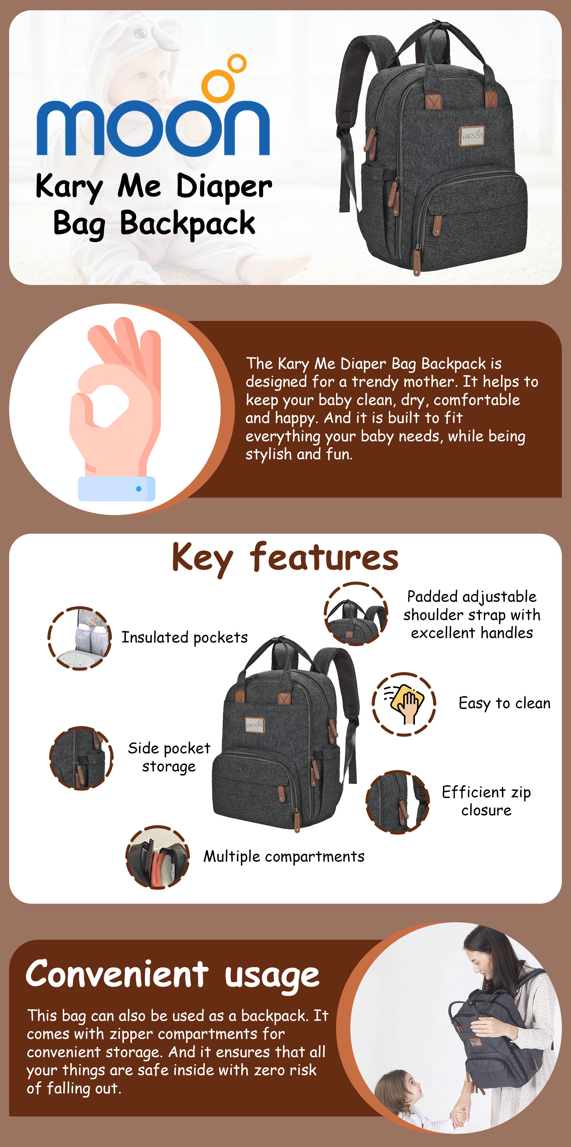 Karyme Diaper Bag Pack - Black