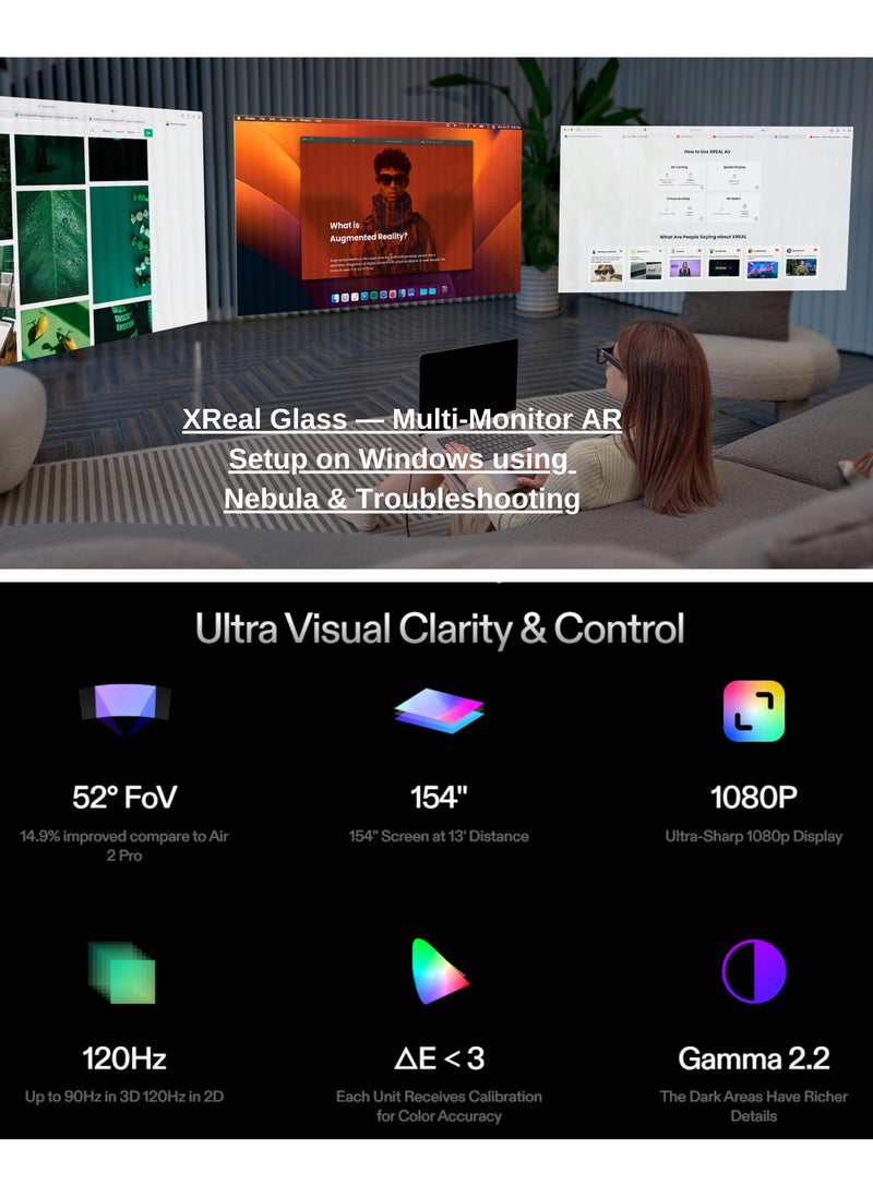 XREAL Air 2 Ultra AR Glasses, Titanium AR Glasses, with 3D Environment Sensors, Hand tracking, 52 Degree FOV, Up to 120Hz, Watch, Stream, and Game on PC/Android/iOS, PlayStation 5/Xbox/Nintendo Switch