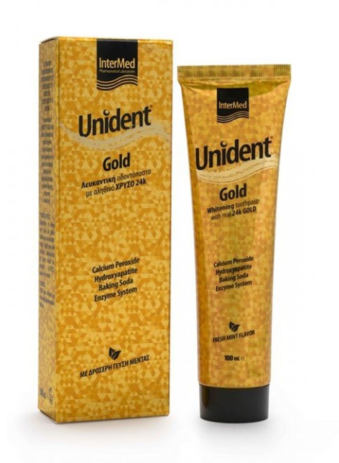 Unident Gold Whitening Toothpaste with 24k Gold Particles - Daily Whitening and Enamel Strengthening 100 ML