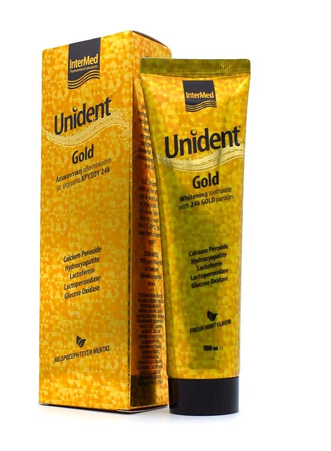 Unident Gold Whitening Toothpaste with 24k Gold Particles - Daily Whitening and Enamel Strengthening 100 ML