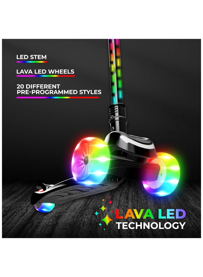 Nova Light Up 3-Wheel Tilt-to-Steer Folding Scooter for Toddlers and Kids featuring Lava LED Lights