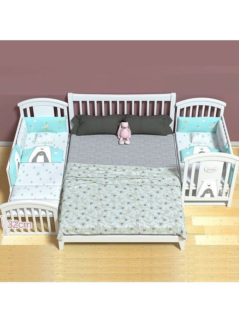 Baby Crib, Baby Wooden Cot, Bed Multifunctional  Rocker, Convertible Desk And Kids Sofa With Mosquito Net