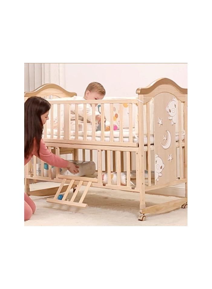 Baby Crib, Baby Wooden Cot, Bed Multifunctional  Rocker, Convertible Desk And Kids Sofa With Mosquito Net