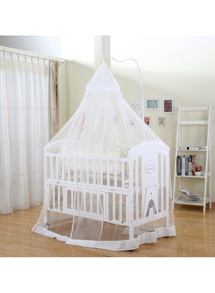 Baby Crib, Baby Wooden Cot, Bed Multifunctional  Rocker, Convertible Desk And Kids Sofa With Mosquito Net