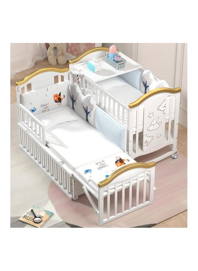 Baby Crib, Baby Wooden Cot, Bed Multifunctional  Rocker, Convertible Desk And Kids Sofa With Mosquito Net