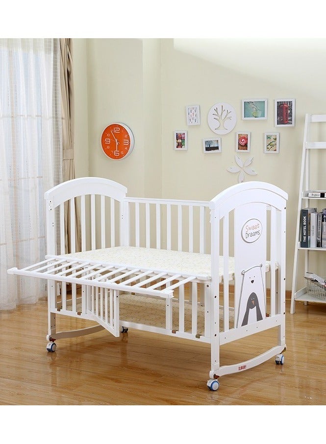 Baby Crib, Baby Wooden Cot, Bed Multifunctional  Rocker, Convertible Desk And Kids Sofa With Mosquito Net