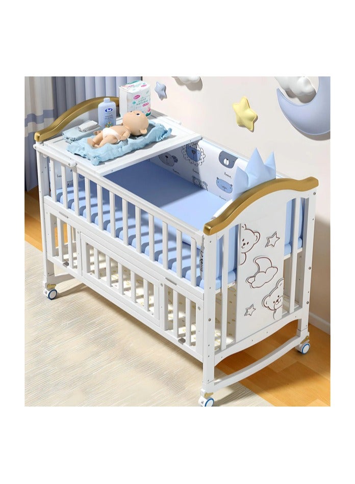 Baby Crib, Baby Wooden Cot, Bed Multifunctional  Rocker, Convertible Desk And Kids Sofa With Mosquito Net