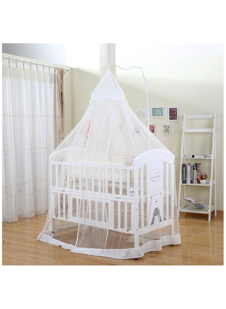 Baby Crib, Baby Wooden Cot, Bed Multifunctional  Rocker, Convertible Desk And Kids Sofa With Mosquito Net