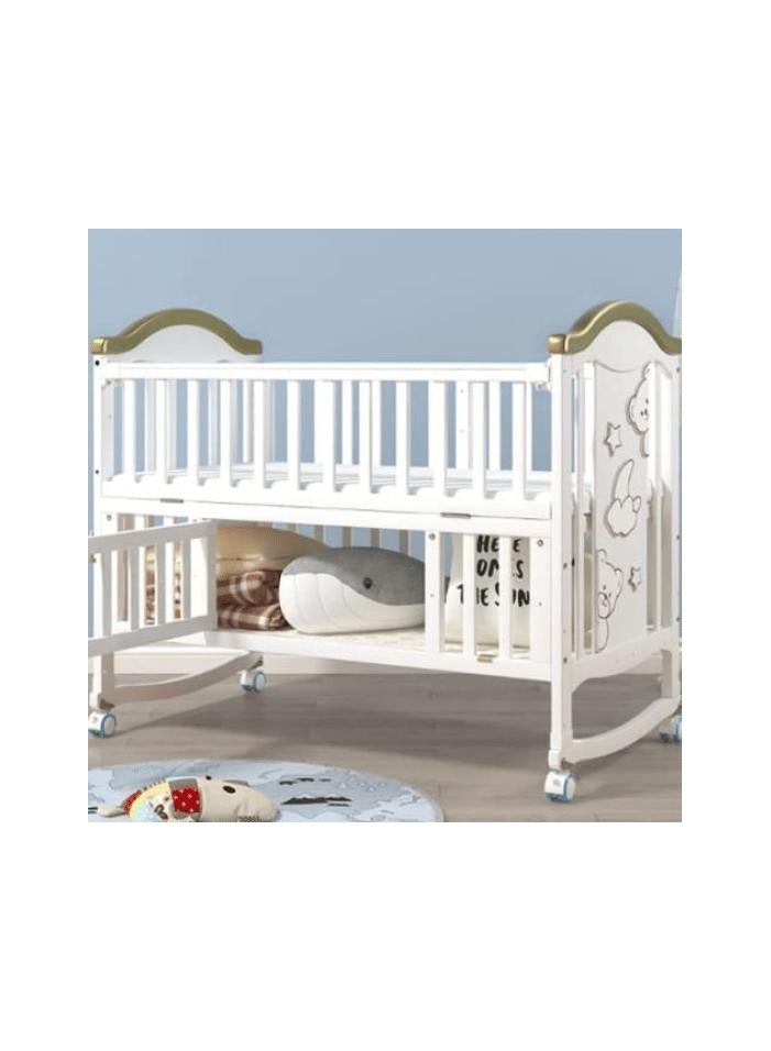 Baby Crib, Baby Wooden Cot, Bed Multifunctional  Rocker, Convertible Desk And Kids Sofa With Mosquito Net