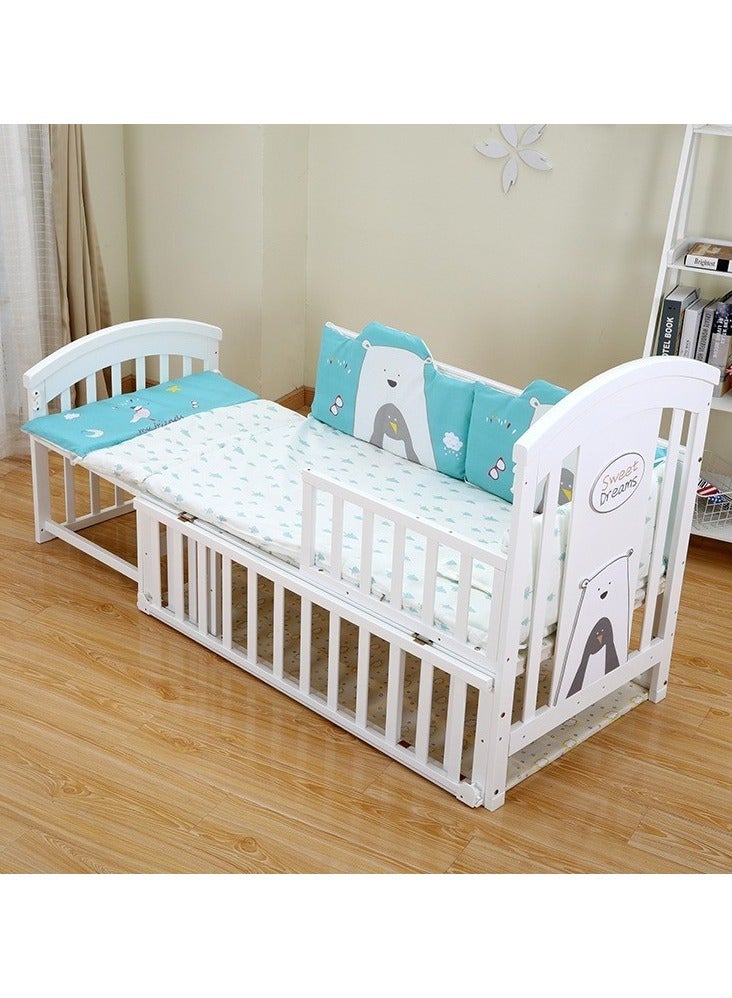 Baby Crib, Baby Wooden Cot, Bed Multifunctional  Rocker, Convertible Desk And Kids Sofa With Mosquito Net