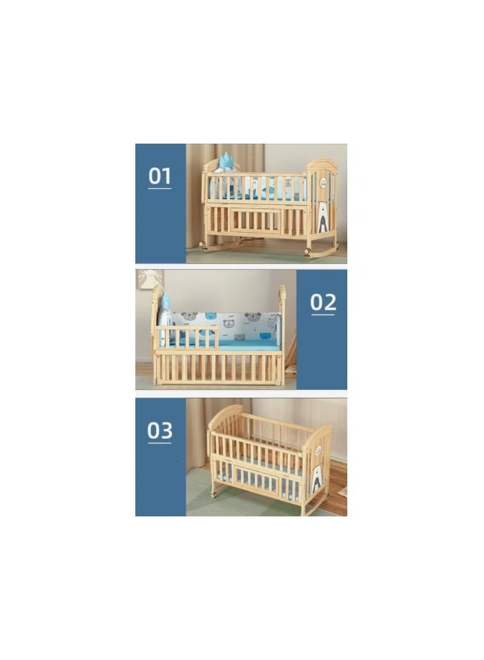 Baby Crib, Baby Wooden Cot, Bed Multifunctional  Rocker, Convertible Desk And Kids Sofa With Mosquito Net