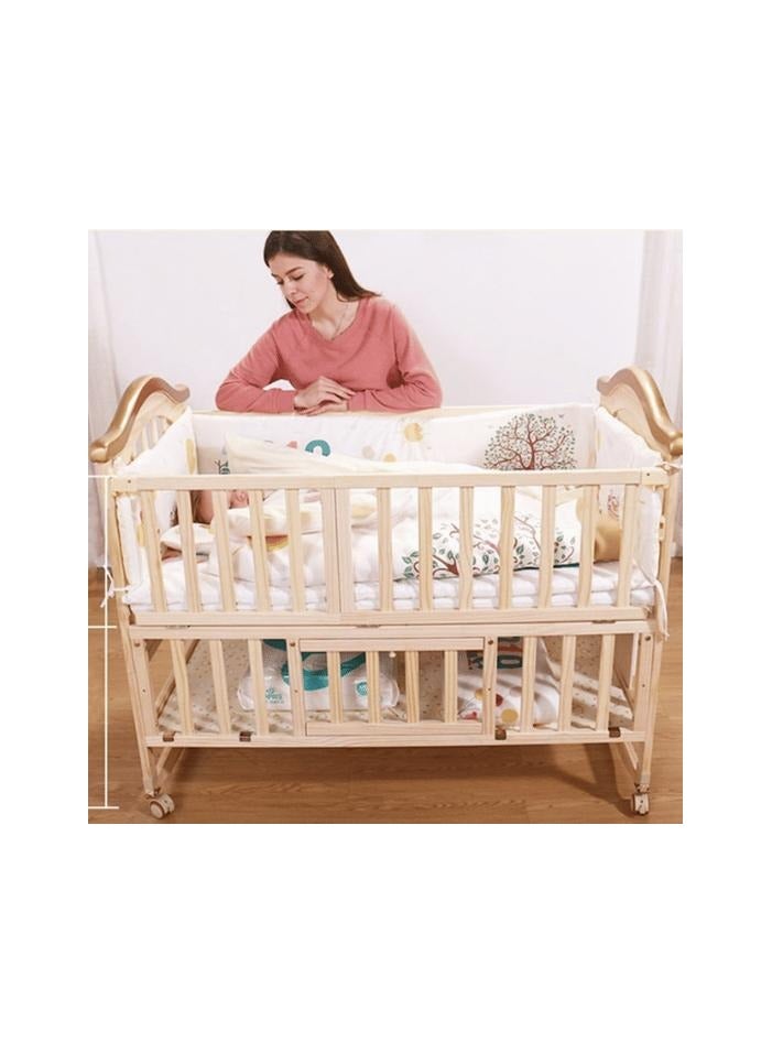 Baby Crib, Baby Wooden Cot, Bed Multifunctional  Rocker, Convertible Desk And Kids Sofa With Mosquito Net