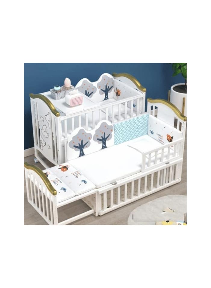 Baby Crib, Baby Wooden Cot, Bed Multifunctional  Rocker, Convertible Desk And Kids Sofa With Mosquito Net