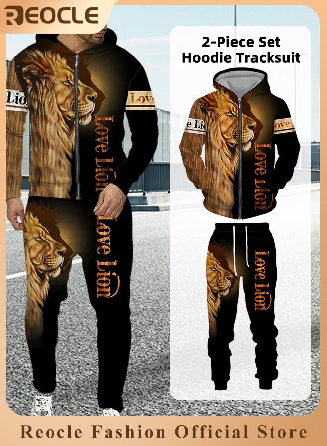 Men's 2 Pcs Hoodie Set Sweatshirt Suit 3D Printed Long Sleeve Hoodie with Zipper Trackpant Casual Suit