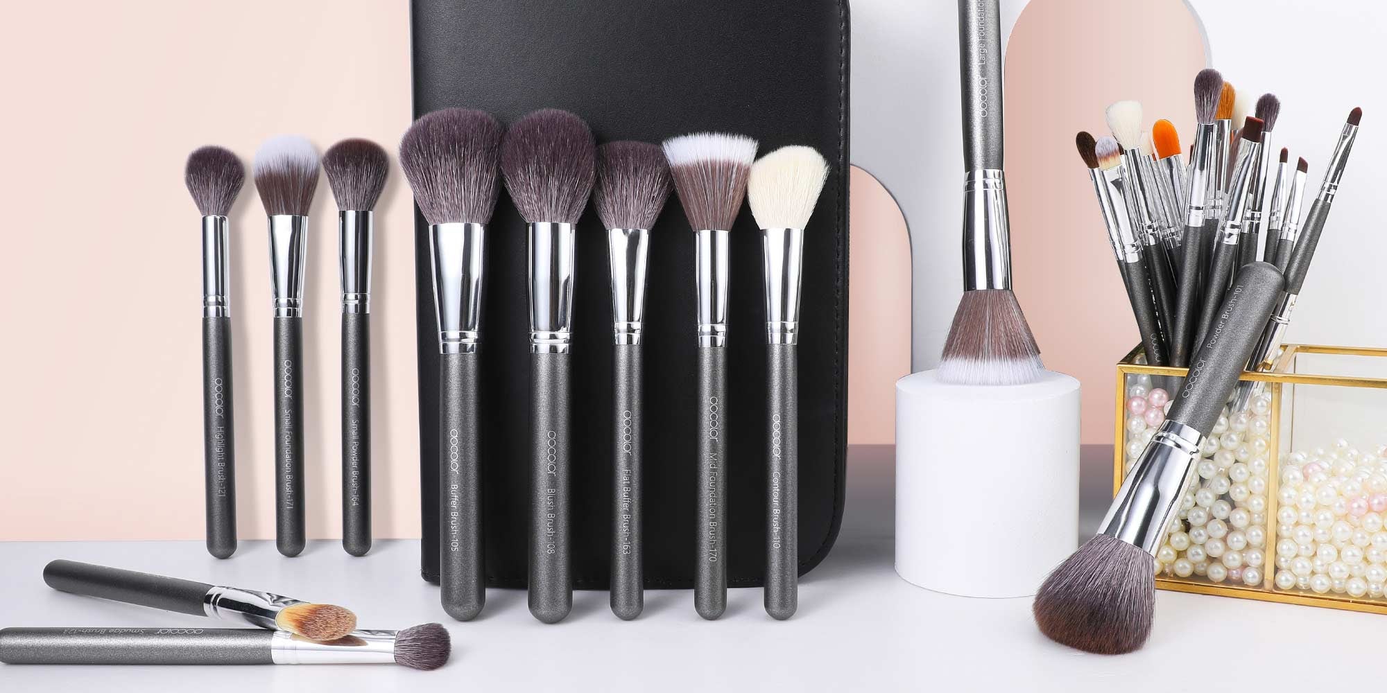 Professional Makeup Brush Set 29Pcs Makeup Brushes Premium Goat Synthetic Fiber Foundation Face Powder Blush Concealer Eyeshadows Make Up Brushes with PU Leather Case