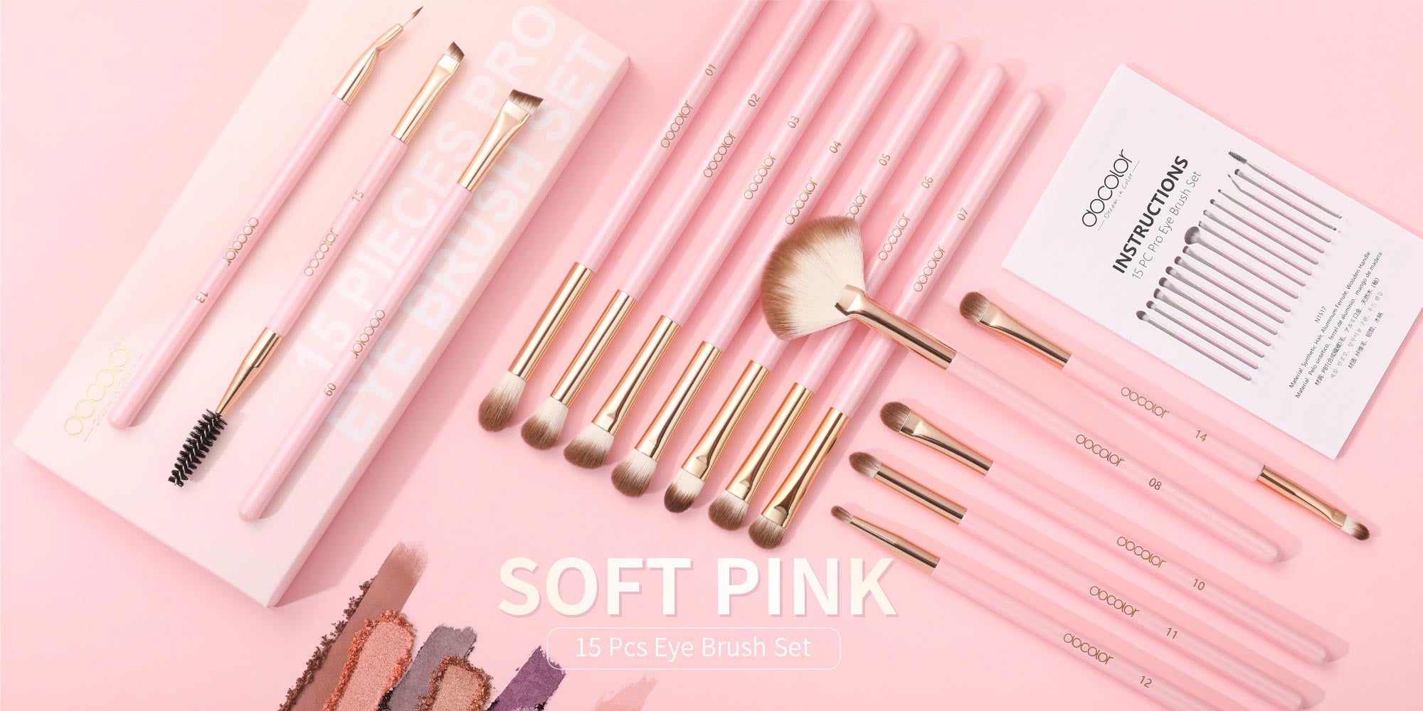 Eye Makeup Brushes 15Pcs Eyeshadow Brush Set with Soft Synthetic Hairs Professional Eye Shadow Blending Concealer Eyebrow Eyelash Eye Liners Premium Eye Make Up Brushes Set (Pink)