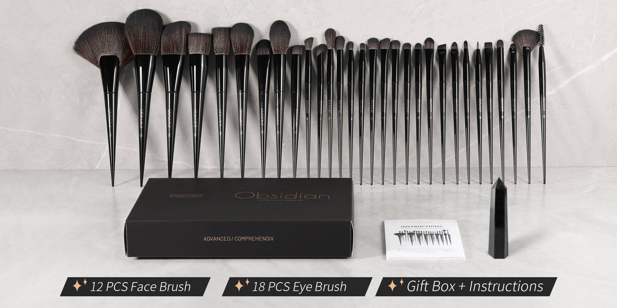 Makeup Brushes Set Professional 30Pcs Obsidian Makeup Brushes Premium Synthetic Powder Kabuki Foundation Contour Blush Concealer Eye Shadow Blending Eyeliner Crease Eyebrow Make Up Brush Kit