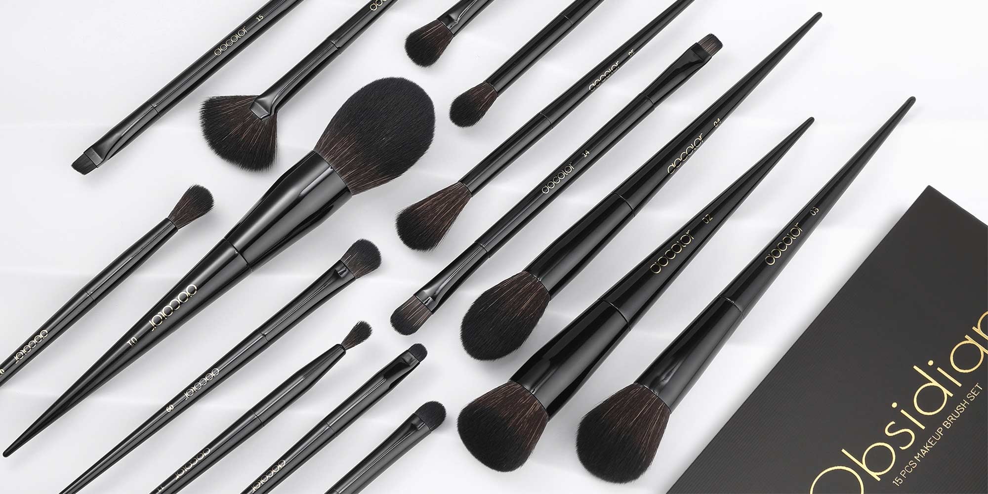 Makeup Brushes 15Pcs Obsidian Makeup Brush Set Premium Synthetic Powder Kabuki Foundation Contour Blush Concealer Eye Shadow Blending Eyeliner Crease Eyebrow Make Up Brush Kit