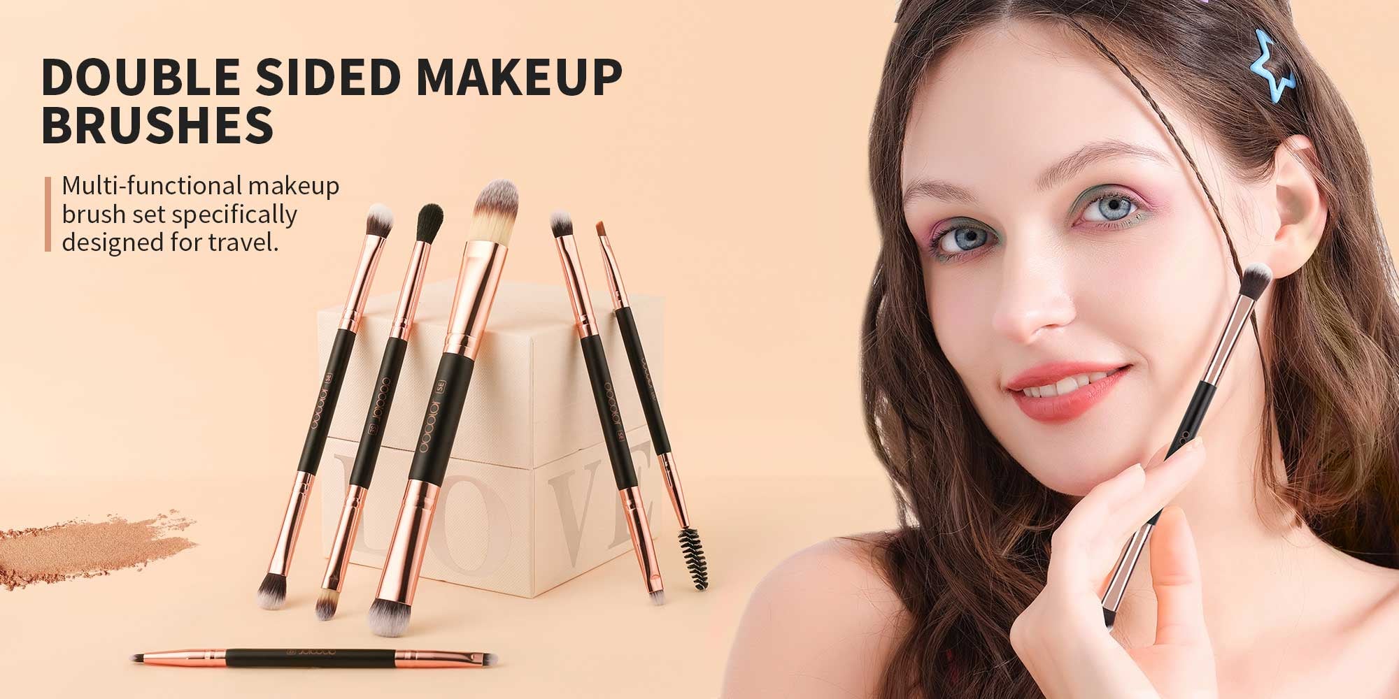 Double Sided Makeup Brushes, 6Pcs Double Ended Eyeshadow Brush Set Professional Eye Makeup Brushes Set Foundation Eyeshadow Blending Eyebrow Travel Make Up Brushes Kits