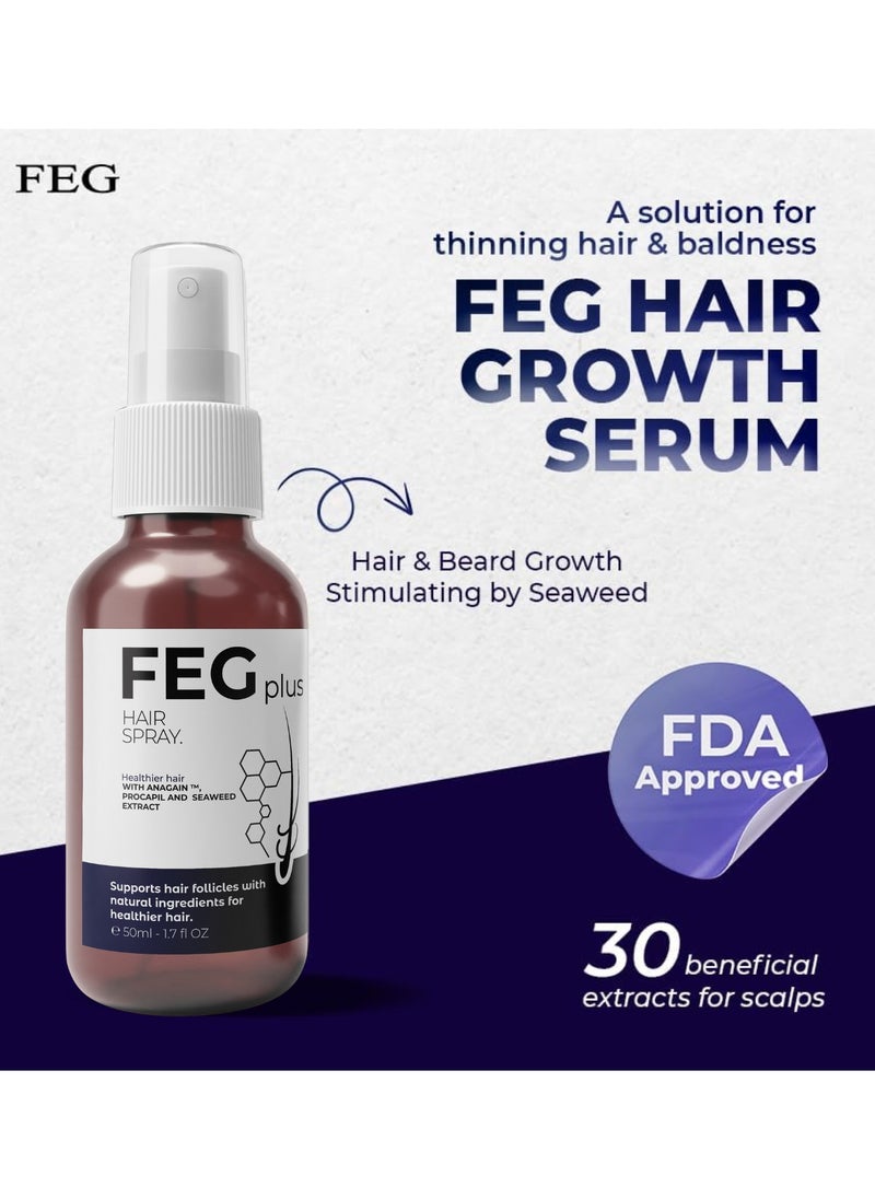 FEGPLUS Hair Growth Serum - 22% Seaweed Extract For Hair Loss Control & Hair Growth In Men & Women, Boost Thicker Beard & Hair Growth, Improve Baldness | The best hair serum made in the USA (50ml)