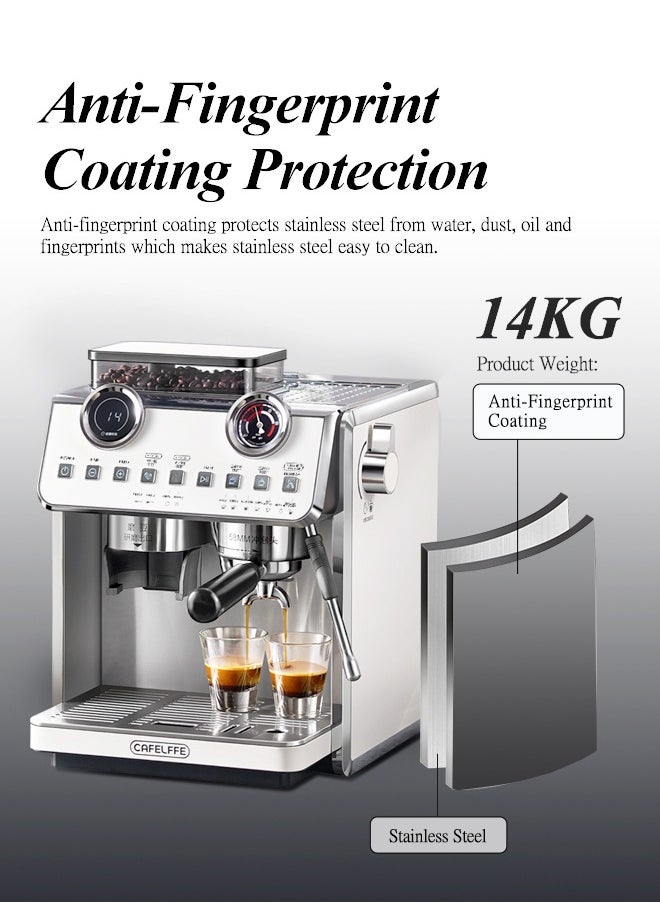 Barista Espresso Machine With Double Boilers And Double Pumps Household And Commercial Dual Use Espresso Coffee Maker With Grinder All-In-One 2.5L White