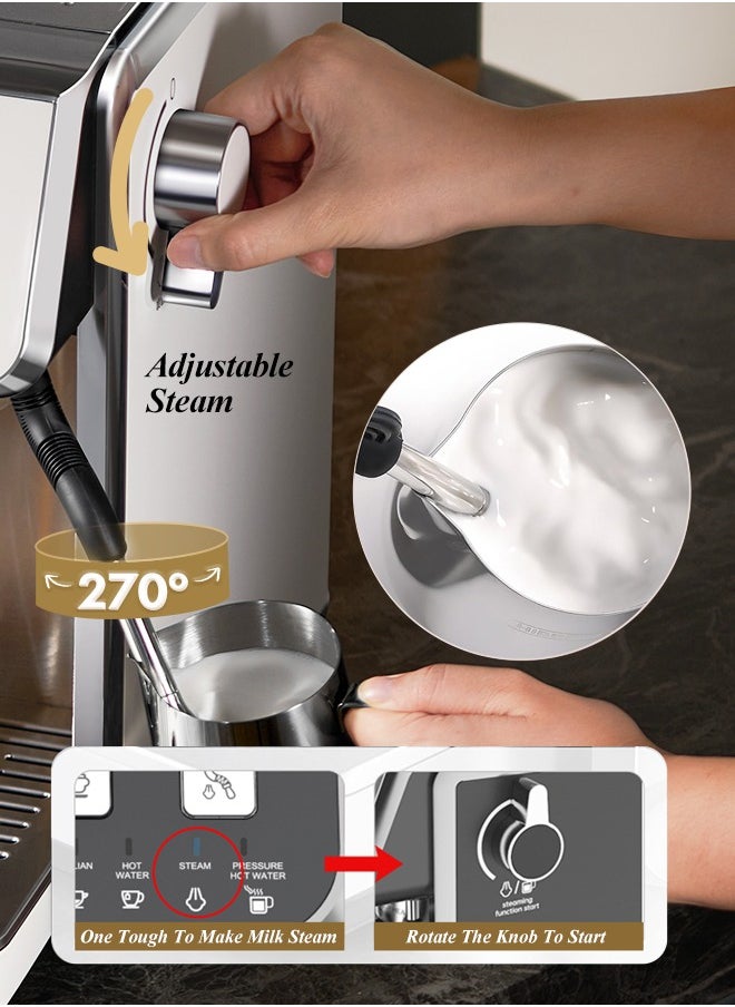 Barista Espresso Machine With Double Boilers And Double Pumps Household And Commercial Dual Use Espresso Coffee Maker With Grinder All-In-One 2.5L White