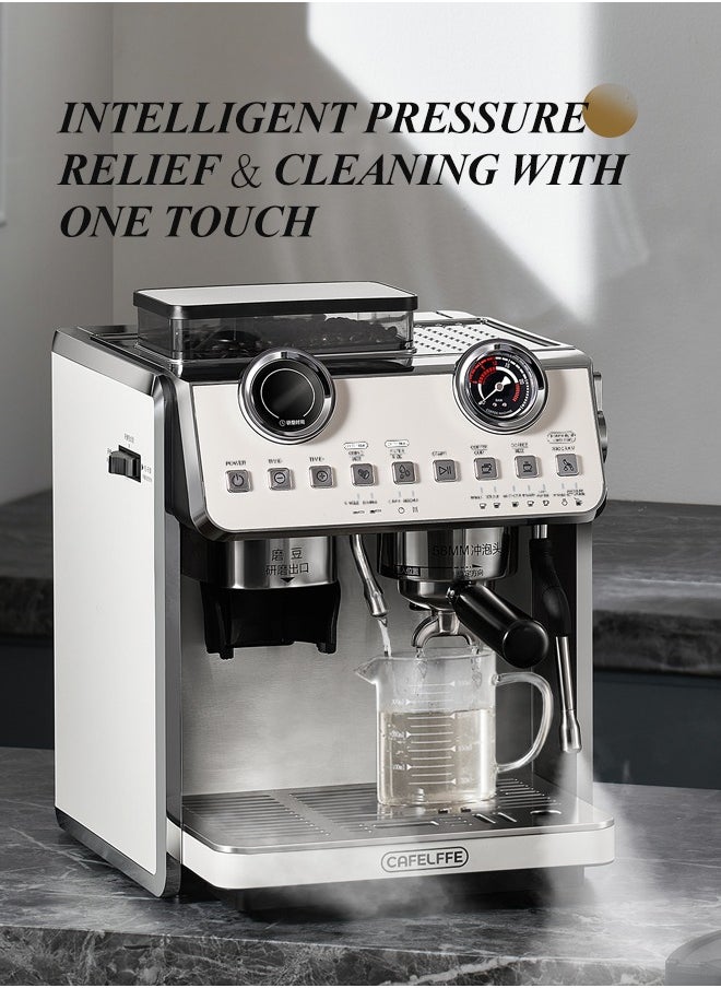 Barista Espresso Machine With Double Boilers And Double Pumps Household And Commercial Dual Use Espresso Coffee Maker With Grinder All-In-One 2.5L White