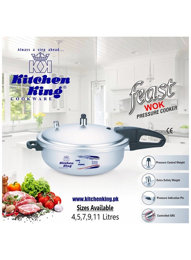 5Liters Kitchen King 2-in-1 Wok Pressure Cooker, Durable Build, Promotes Healthy Cooking, Heat Resistant Handles, CGRS, Pressure Indication & Control, Heavy Body, Easy Open & Close, 5 Liters Silver