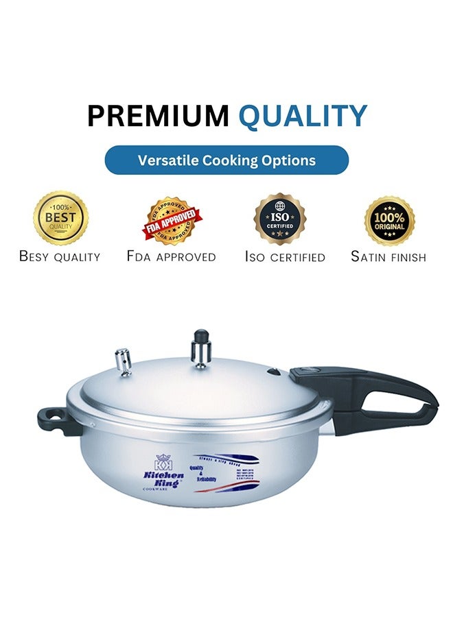 5Liters Kitchen King 2-in-1 Wok Pressure Cooker, Durable Build, Promotes Healthy Cooking, Heat Resistant Handles, CGRS, Pressure Indication & Control, Heavy Body, Easy Open & Close, 5 Liters Silver