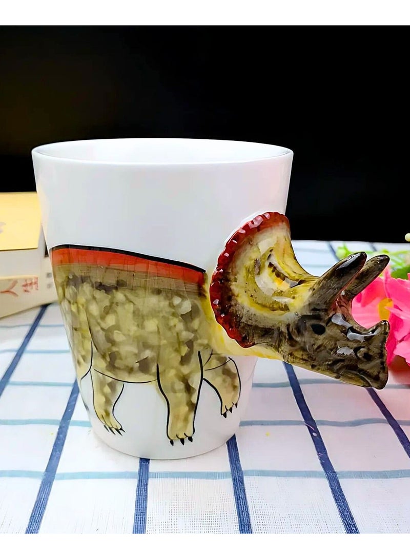 3D Triceratops Dinosaur Mug – Fun Ceramic Coffee Cup with Sculpted Handle