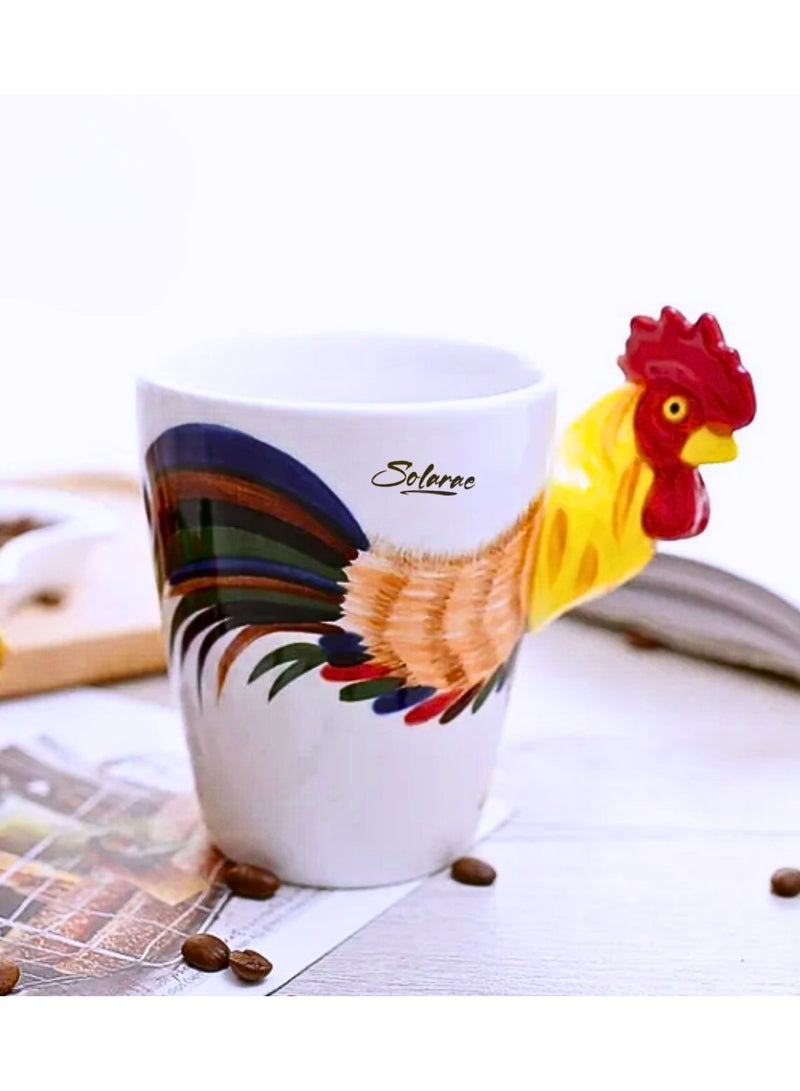 3D Rooster Mug – Colorful Ceramic Coffee Cup with Sculpted Handle