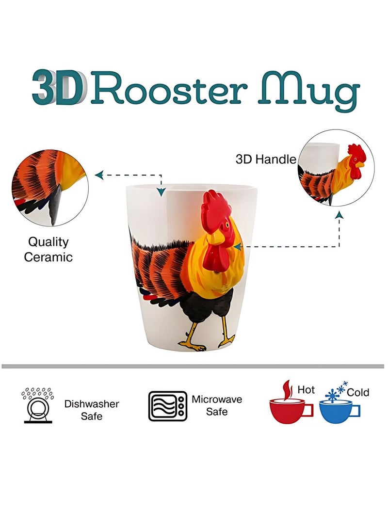 3D Rooster Mug – Colorful Ceramic Coffee Cup with Sculpted Handle