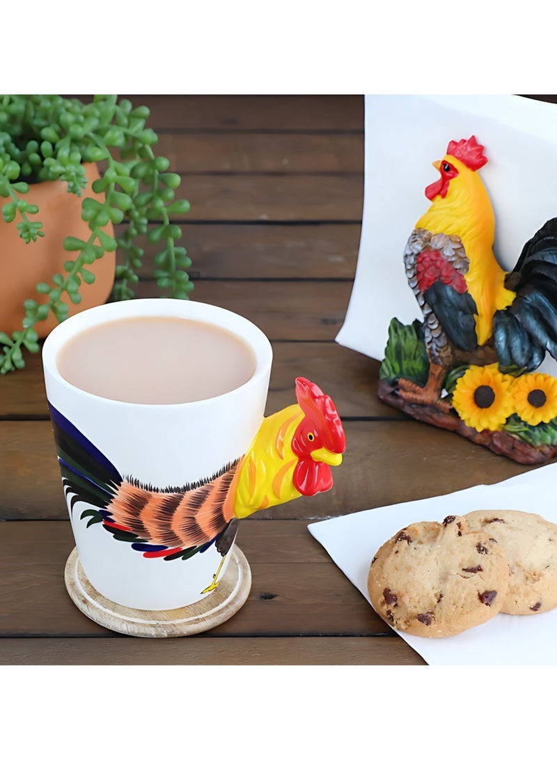 3D Rooster Mug – Colorful Ceramic Coffee Cup with Sculpted Handle
