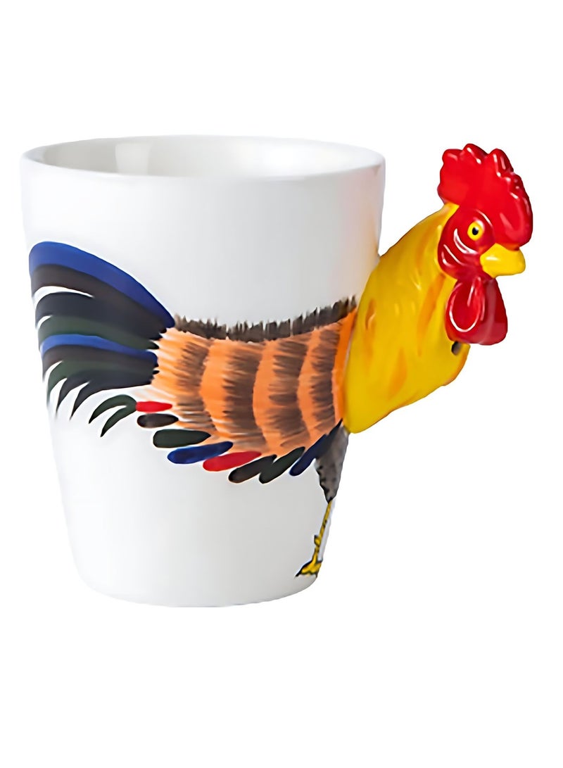 3D Rooster Mug – Colorful Ceramic Coffee Cup with Sculpted Handle