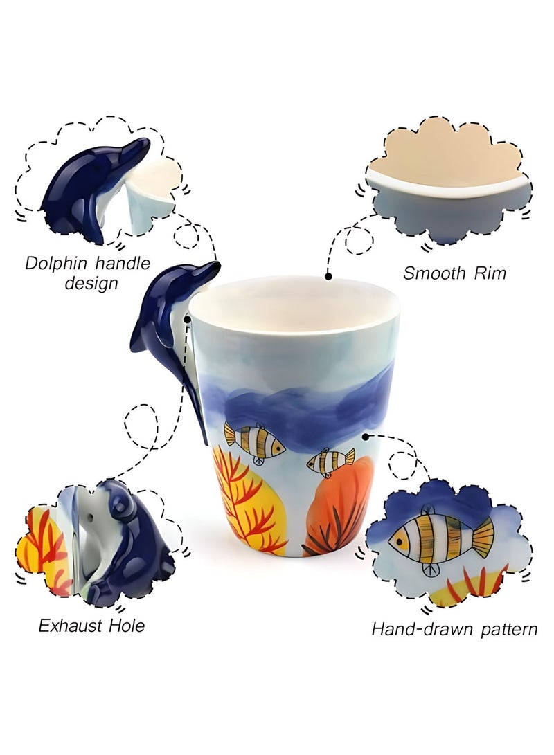 3D Dolphin Mug – Ocean-Themed Ceramic Cup with Sculpted Dolphin Handle