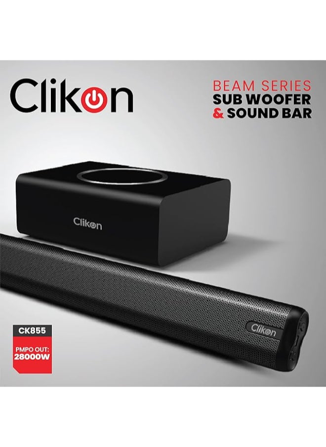 Clikon Beam Series Bluetooth Sound Bar with MP3 Player, Built-in USB Slots, 2 Years Warranty, 80 Watts, Black – CK855